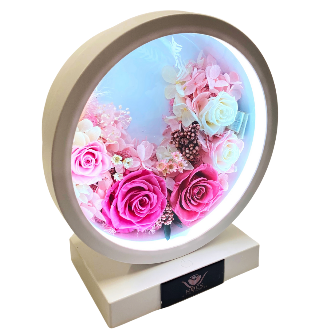 Preserved Roses with light for desktop/nightstand | Rosy