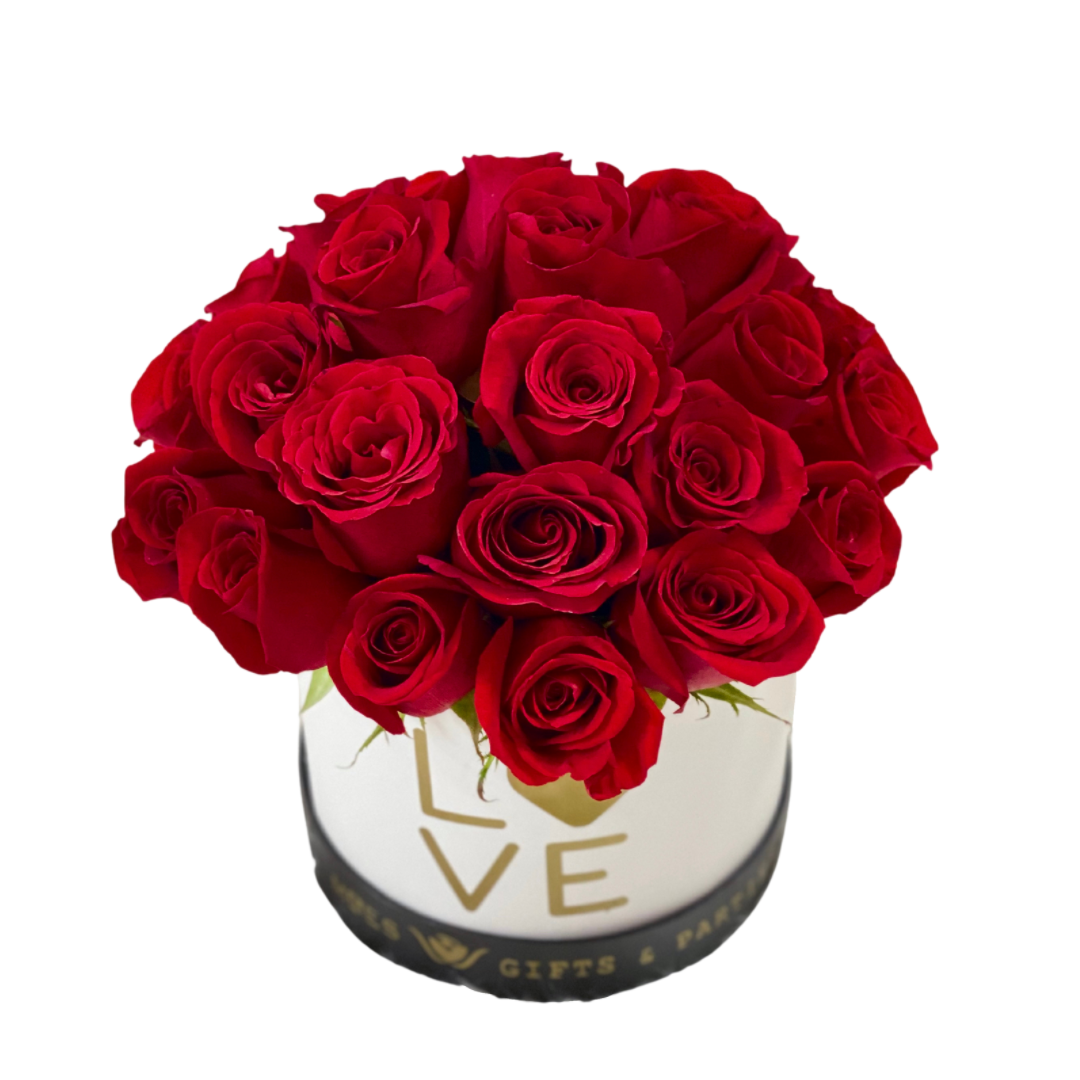 Fresh Roses in Grand Deluxe Box (love-White) | Classic Red Color